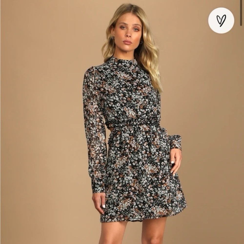 Lulus Floral Black Dress with cut outs. Size Small. NWOT!